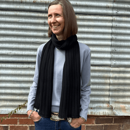 Broker Pure Merino Wool Wide Ribbed Scarf